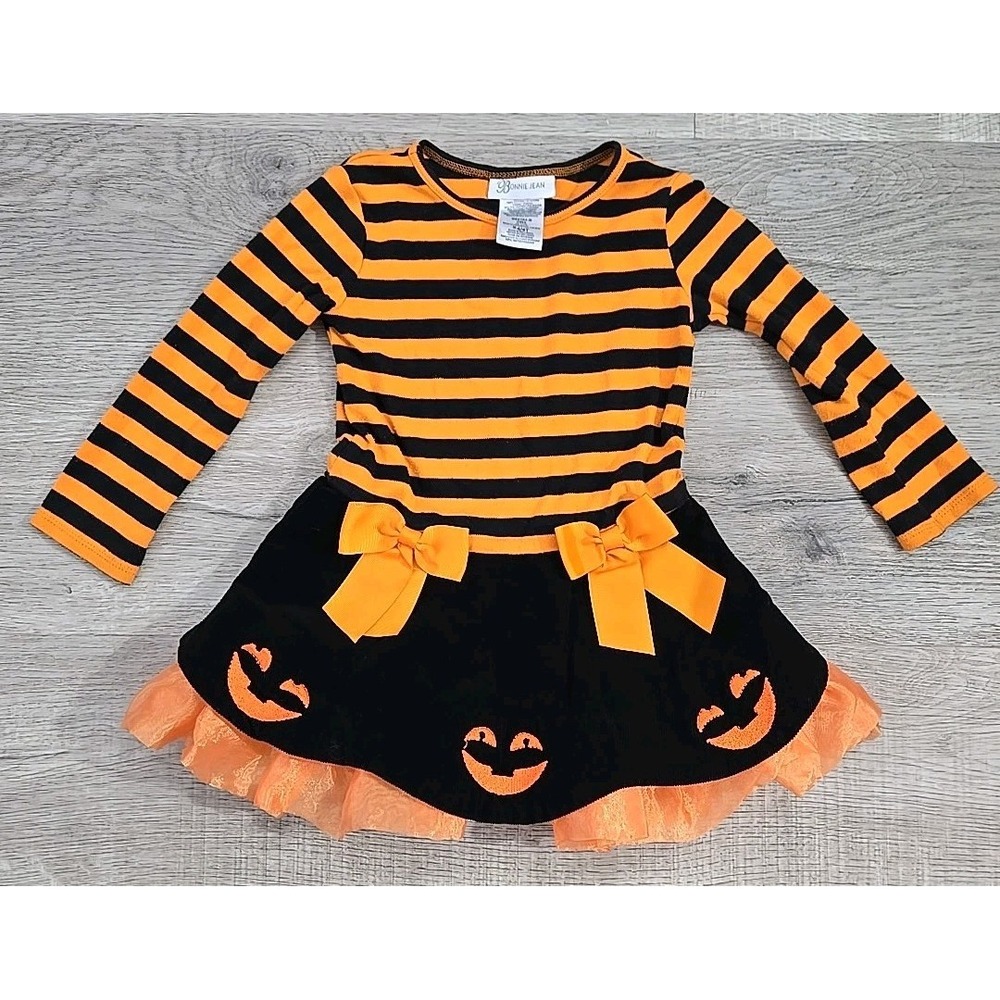 Bonnie Jean Toddler Girl Fancy Jack O'Lantern Striped Outfit Halloween 4T Tulle